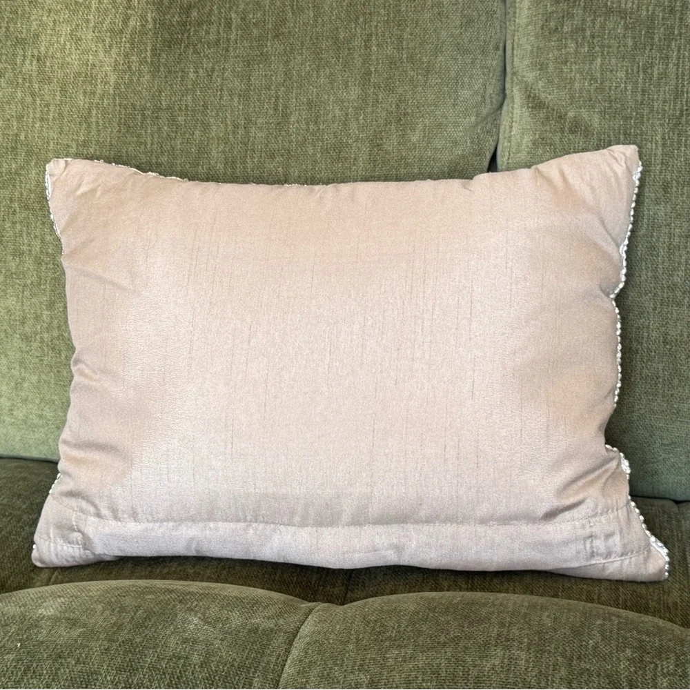 🧸 Striped Beaded Accent Pillow in Cream, Bronze, & Silver